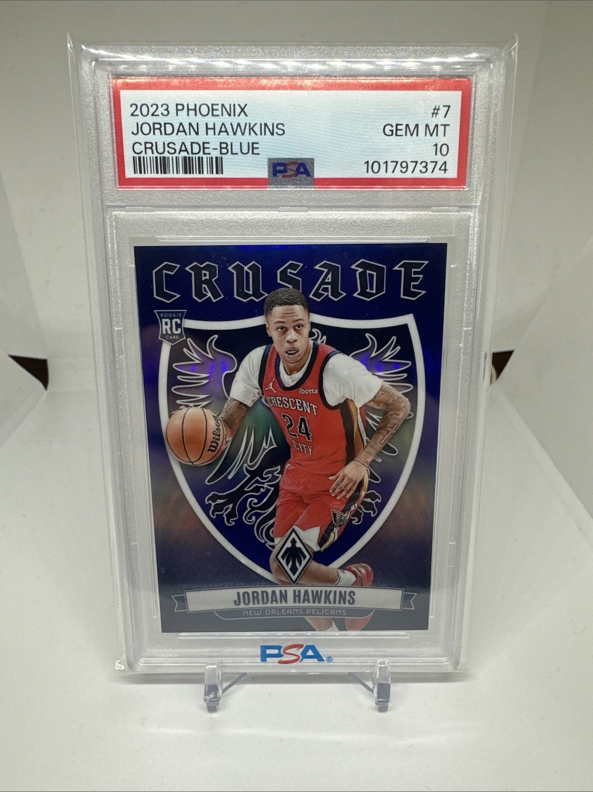 2023-24 Panini Phoenix Jordan Hawkins Crusade Blue Rookie RC Refractor/25 PSA 10