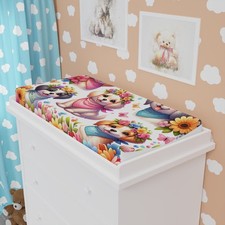 Cute Floral Puppy Changing Pad Cover   Nursery Decor  Adorable Baby Shower Gift