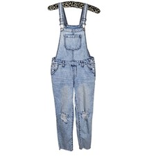 Sonoma Distressed Acid Wash Denim Overalls Girl 14 Lace Knee Patch Raw Hem Retro