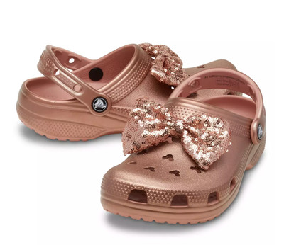 Disney Minnie Mouse Crocs Clogs Adults Rose Gold Shiny Bow Women Size W4-W11 NEW