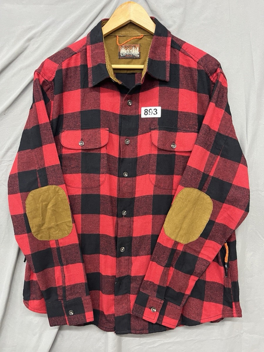 Aventyr Mountain Shirt Mens Large Red Plaid Flannel Elbow Patch