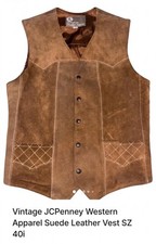 Vintage 1970s Hippie Suede Leather Vest JC Penney s Lined Brown Men s Medium