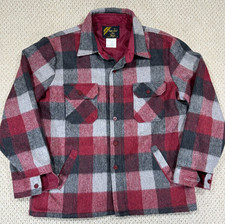 Vtg 70s SEARS Shirt Jacket Mens XLT Red Plaid Flannel Wool Blend Anchor Buttons