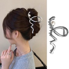 1 PCS Silver Wave Pearl Metal Large Claw Clip NonSlip For Thick Heavy Hair