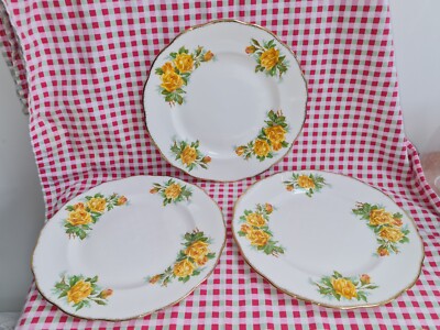 Drei 3 Vintage Royal Albert Bone China gelbe Teerose 10 Zoll Essteller