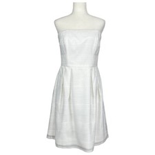 White House Black Market Strapless Dress White Fit Flare Pockets WHBM size 8