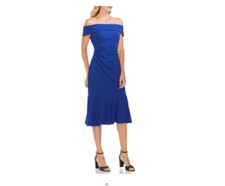 Vince Camuto Off the Shoulder Cocktail Flounced Crepe Dress - Royal Blue - Sz 6