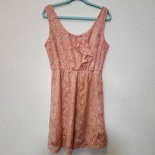 Maurices Dress M Pink Lace Fit Flare Boho Cottage Fairy Whimsy Garden Summer