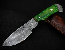 Hand Forge Damascus Steel Skinner Knife With Real Prime Leather Cow Sheath1740SK