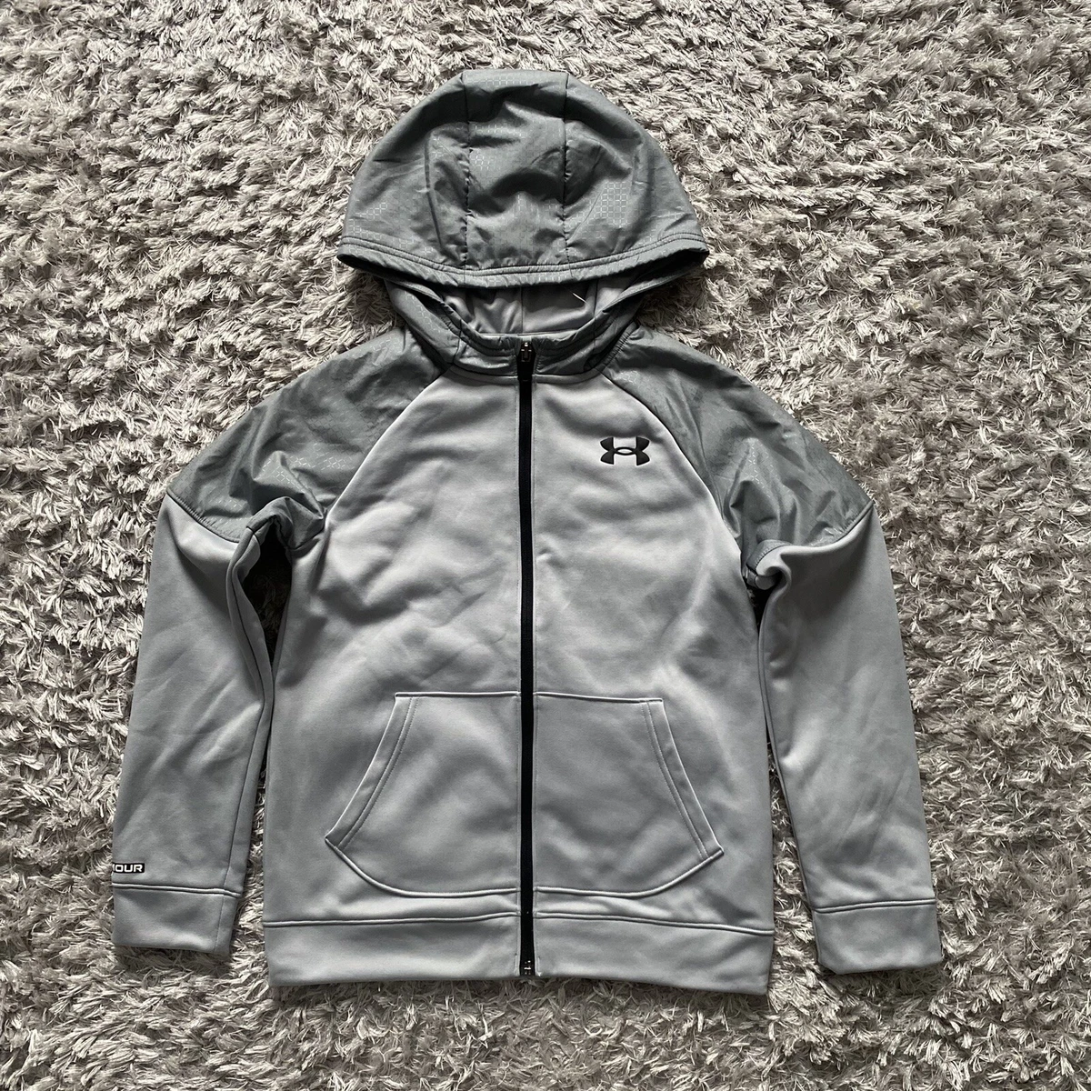 Under Armour Junior Youth Boys Grey Poly Full Zip Hoodie Size M