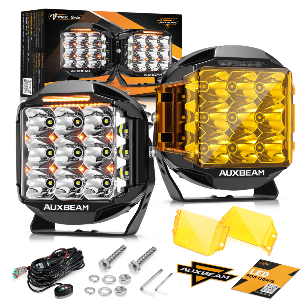 AUXBEAM 7" Inch 228W Round Work Light LED Driving Fog Pod Lights DRL Amber White