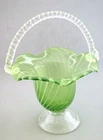Vintage Murano style Blown Art Glass Basket Green with Swirl Designs