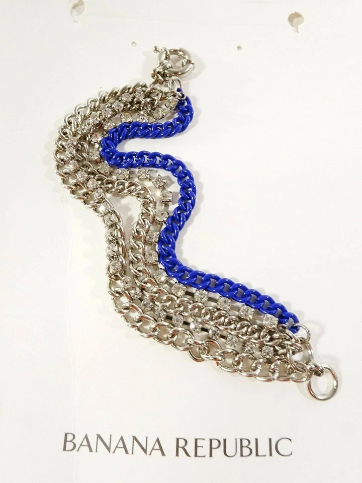 Pulsera Banana Republic para mujer plateada en capas cristal esmalte nueva con etiquetas 45 azul marino Foto 3 de 3
