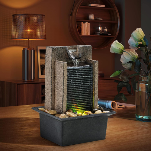 Tabletop Waterfall Fountain - Natural River Rocks Decorated with Colorful Light - 第 2/7 張圖片