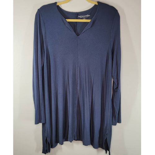 Tunique La Cera Femme Taille M Bleue - Devant Plissé, Stretch, Manches 3/4, Occasion Très Bon état