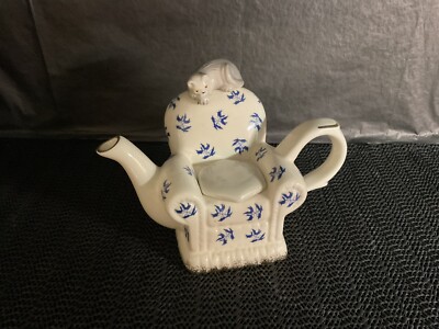 Kleine Teekanne Cardew blau & creme - Stuhl mit Katze schön!