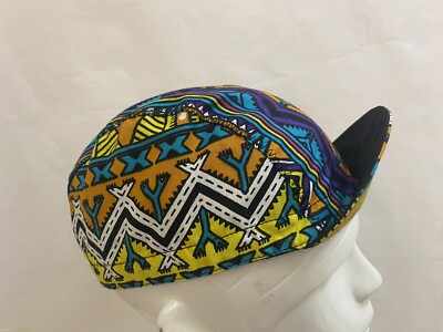 CYCLING CAP 100% COTTON KENTE PRINT   HANDMADE IN USA, S M L