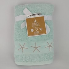 Set of 2 Deborah Connolly Bathroom Hand Towels Embroidered Starfish Mint Silver