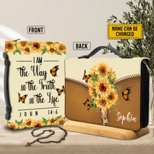 Customized Jesus Sunflower Butterfly Bible Cover I Am The Way The Truth The Life