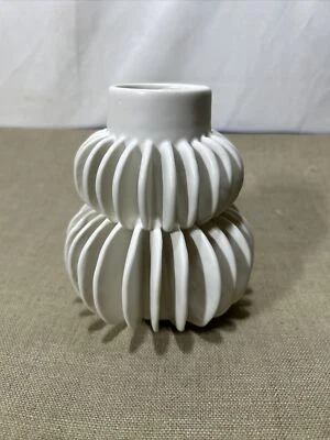 Bloomingville Handmade 5" H Stoneware Half Circle Pleated Design Vase, White