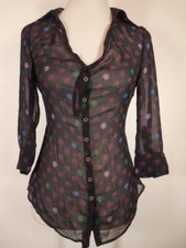 Beautiful Women's XS Banana Republic Semi-Sheer Purple Dotted Design LS Blouse