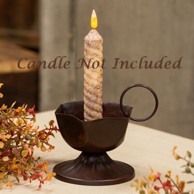 NEW Primitive RUSTY LOOK Metal Taper Candle Holder Handle 4.75''Hx4''D FARMHOUSE