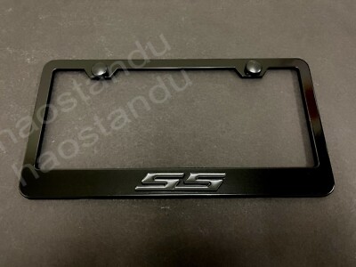 1x Black ''SS'' Super Sport 3D Emblem Badge BLACK Stainless License Plate Frame 
