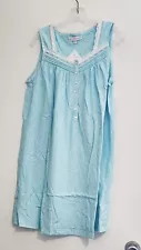 Eileen West Womens Sleeveless Cotton Short Nightgown Aqua Floral Sz M-NWT