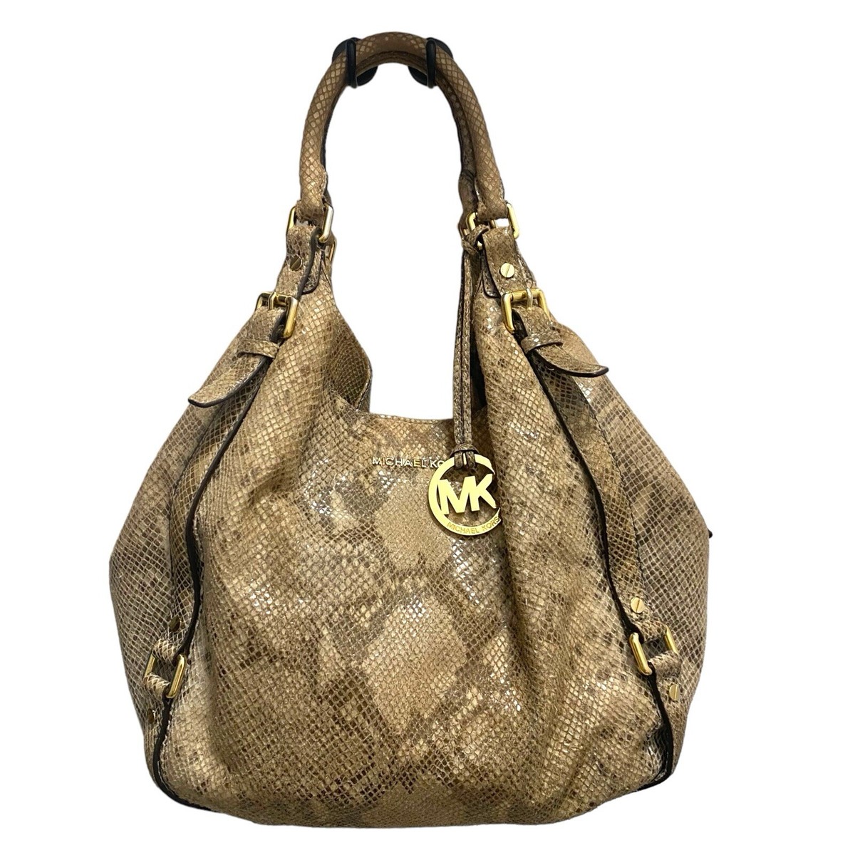 Michael Kors Beige Python Effect Leather and Suede Bedford Hobo Purse Tote  Bag