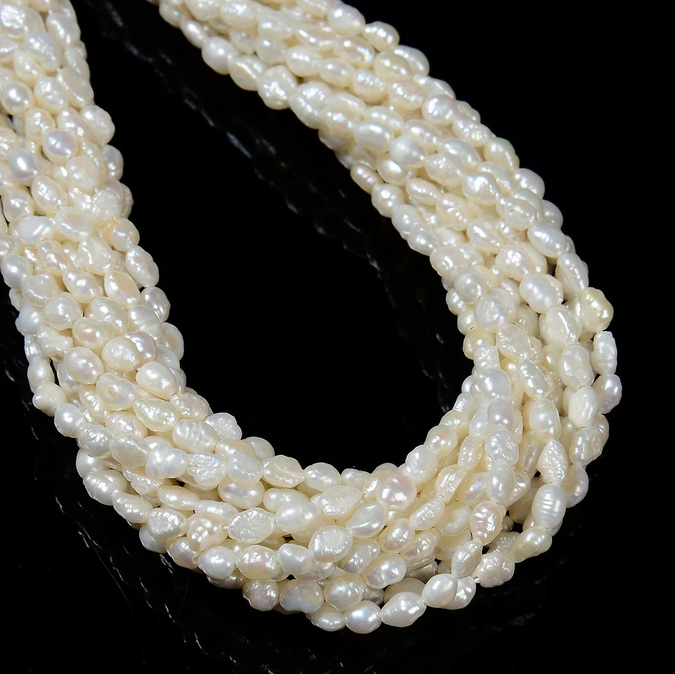 White Fresh Water Pearl Side Drill Nugget Beads Size 4mm x5-6mm 14'' Strand - Image 2 of 2