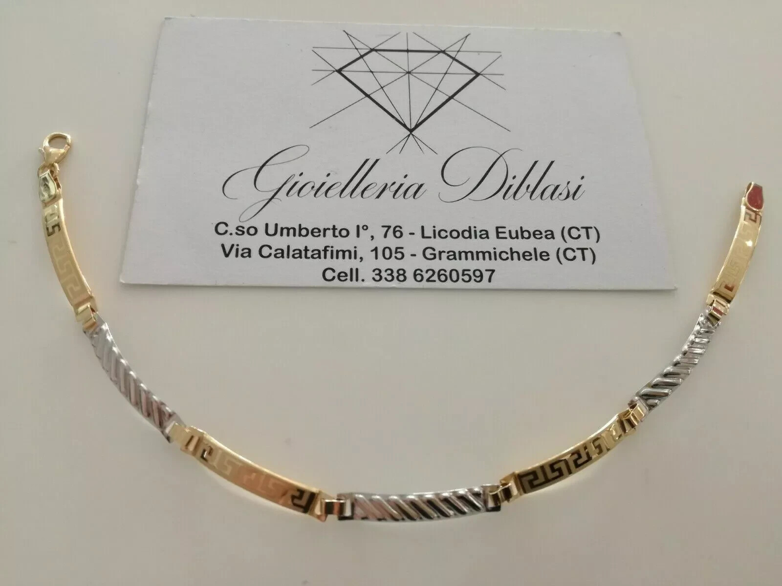 SOLID 18K YELLOW WHITE GOLD SEMI RIGID BRACELET ALTERNATE 4/5mm PLATES 7.7 INCH.