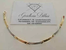SOLID 18K YELLOW WHITE GOLD SEMI RIGID BRACELET ALTERNATE 4/5mm PLATES 7.7 INCH.