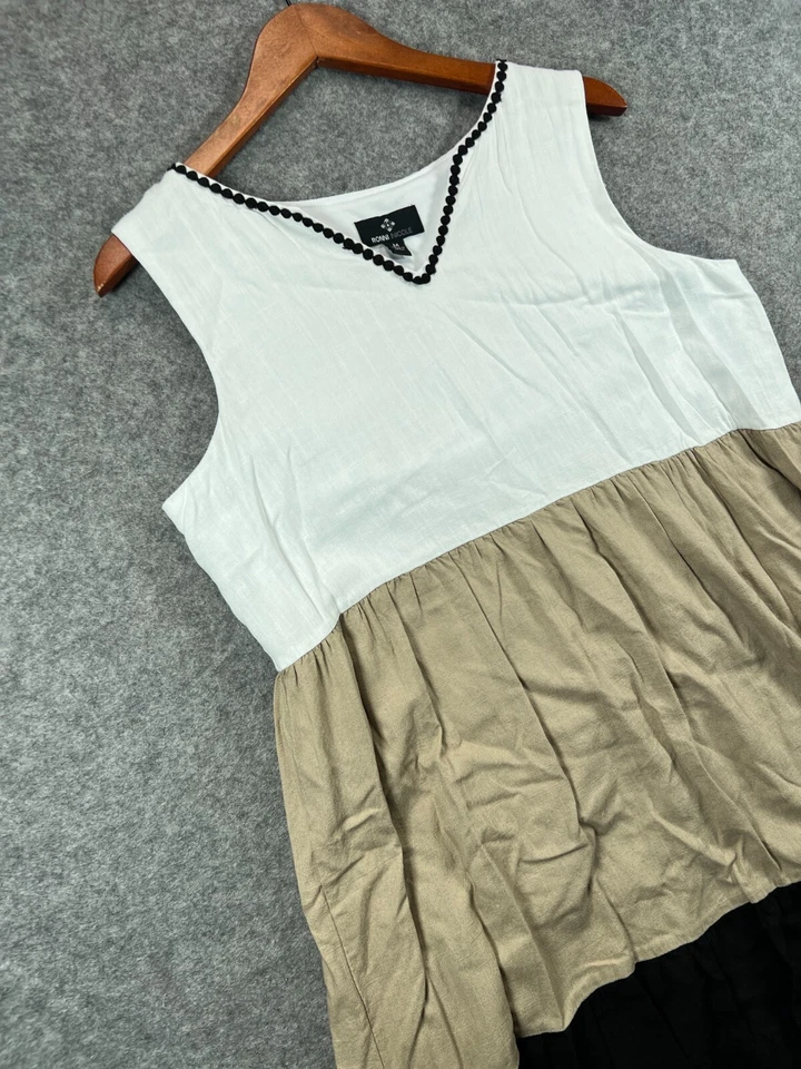 Ronni Nicole Dress Womens Medium White Brown Linen Blend Sleeveles Casual Ladies - Image 2 of 4