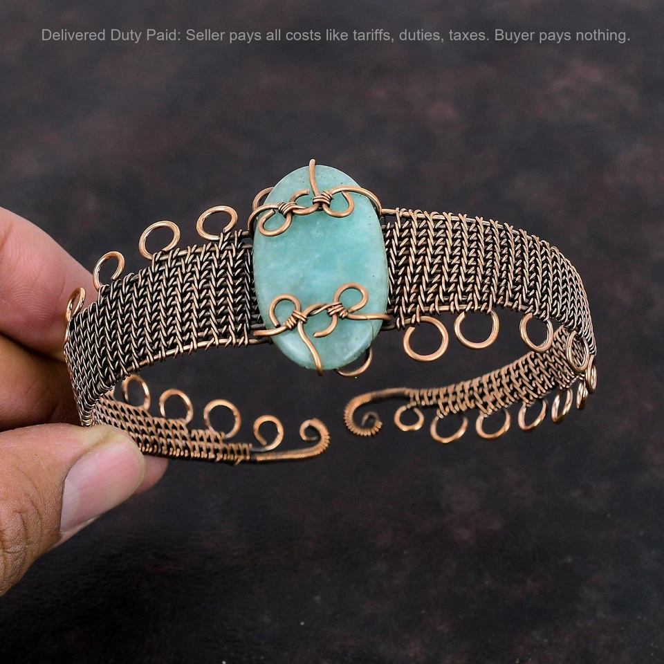 Thanks Giving Day Deal Amazonite Stone Copper Wire Wrapped Wedding Bangle Cuff - Image 2 of 4