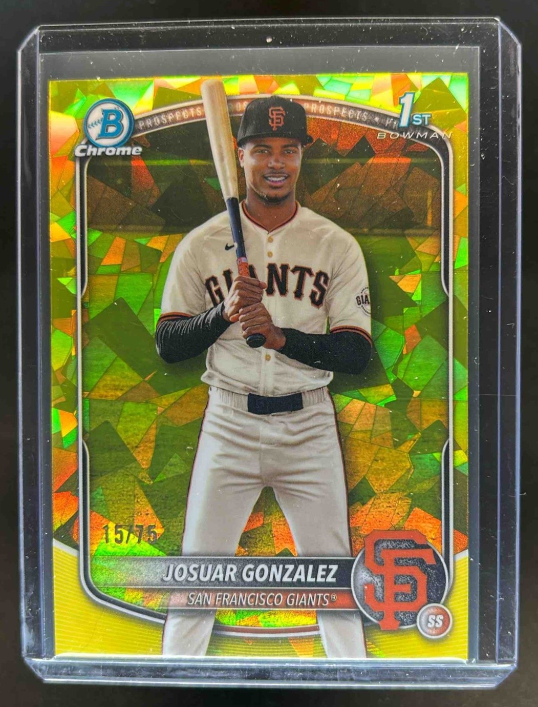 2025 Bowman Chrome Sapphire Josuar Gonzalez Yellow Refractor 1st Prospect #15/75