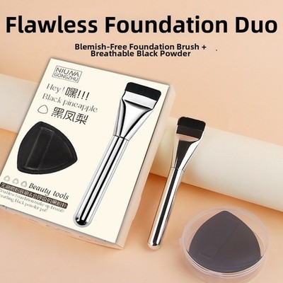 Foundation Application Tools Set Black Pineapple Brush und 3 Color Puffs