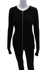 Michael Stars Womens Cotton Ribbed Knitted Full Zip Cardigan Black Size XS