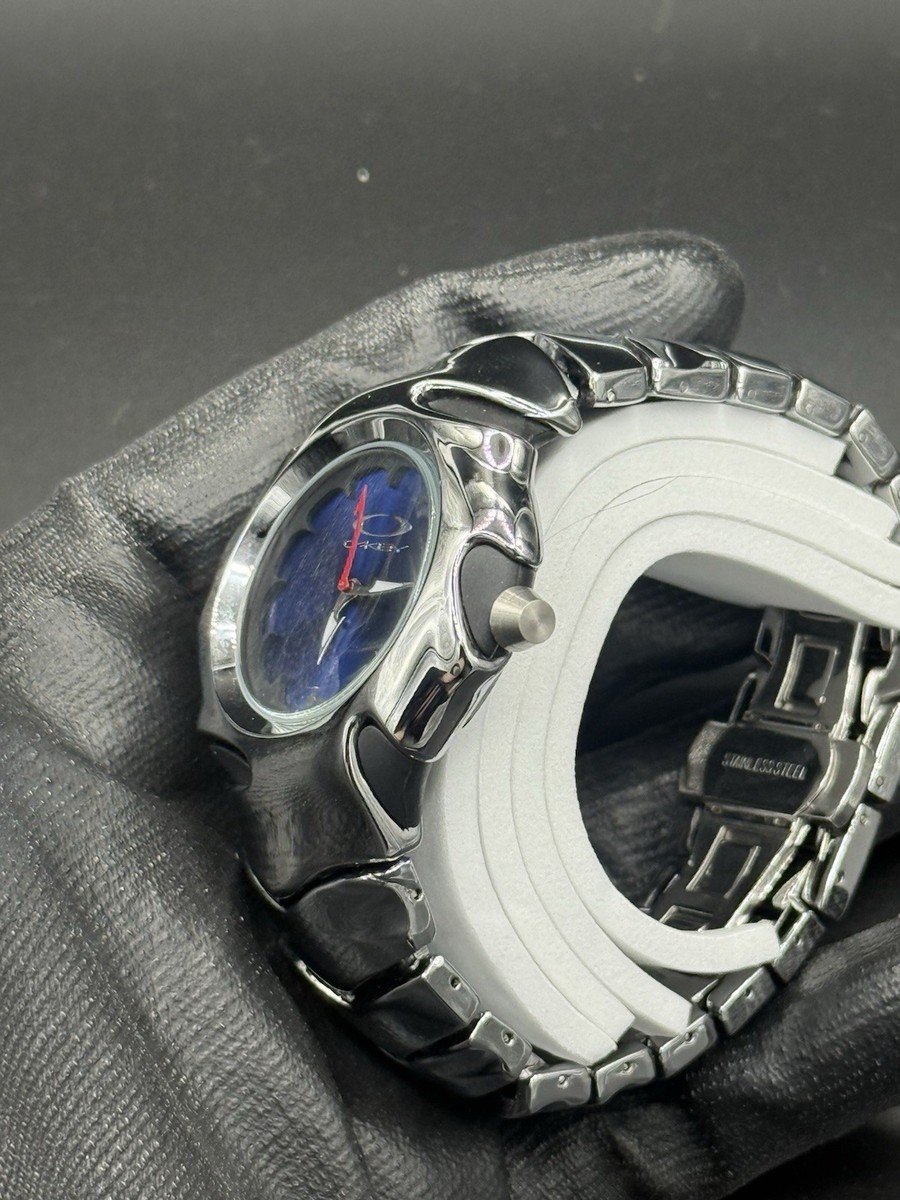 Vintage Oakley Blade Watch Stainless Steel Ruby Blue Dial Swiss