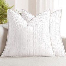 Set of 2 Decorative 100 Cotton Waffle Euro Sham Pillow Covers 26x26, Neutral...