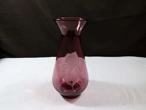 Fenton Purple Glass Sand Carved Vase - Iris Design