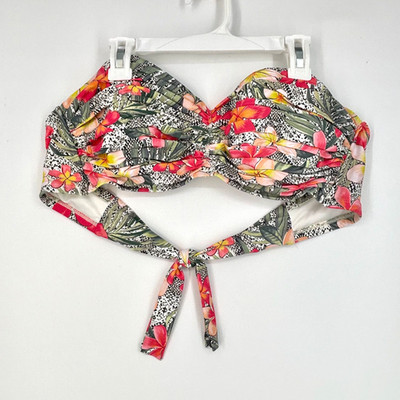 Coco Reef Womens 36C 38C Strapless Bikini Swim Top Coral Green Yellow Floral