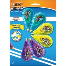 BIC Wite-Out Brand Mini Correction Tape, 16.4 Feet, 6-Count Pack of White Correc