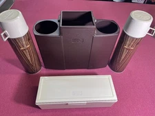 Vintage 70s Thermos Picnic Set w/Carry hard Case brown and ivory