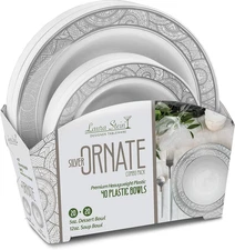 Party Ornate Series Set of Elegant Disposable Dinnerware Combo Set White Plates