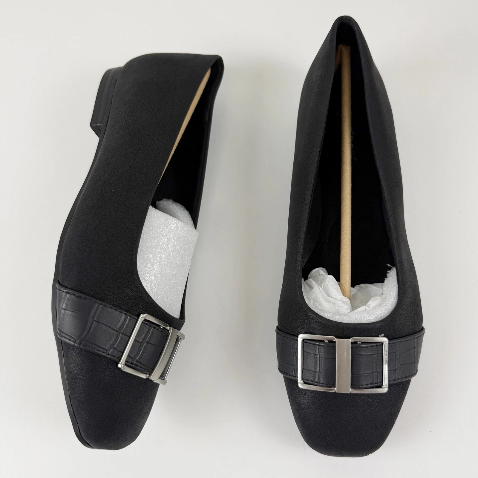 Easy Street Keely Square Toe Ballet Flats Womens 7.5WW Black Matte Croco NEW