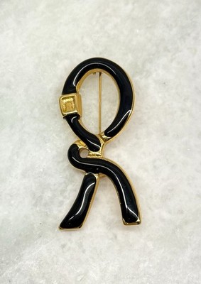 ROBERTA DI CAMERINO Vintage Grandmacore Blue Enamel Gold-Tone Metal Logo Brooch