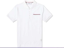THOM BROWNE White Mercerised Pique Polo Shirt Size 2