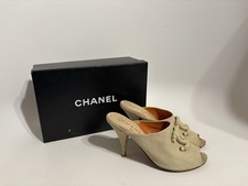 Vtg Chanel CC Logo Canvas Mule Heels 36