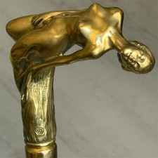 Bronze Lady Sculpture Walking Stick Cane Wood Design Handle Rare Woman Signed