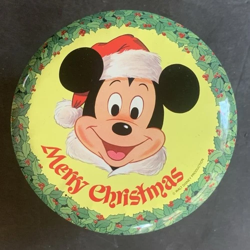 Vtg Walt Disney Christmas Mickey Mouse & Friends Candy Tin Vol.1 ENGLAND, 5” EUC